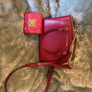 DEEP RED MICHAEL KORS CROSSBODY AND WALLET